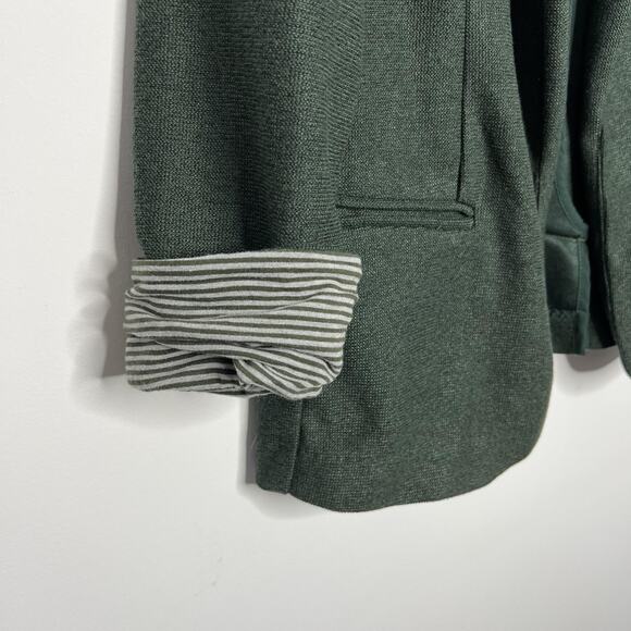 Skies Are Blue Blazer Womens Medium Dark Green Open Front Striped Cuff Jacket - Picture 8 of 12
